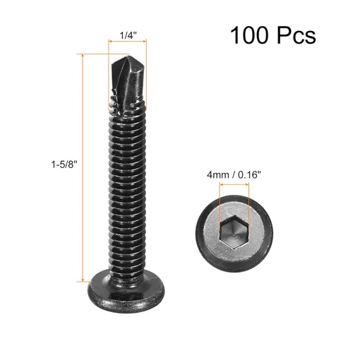 Miniatura 2 de uxcell Tornillos Autorroscantes de Hexágono Interior, 1/4 x 1-5/8" Tornillo de Perforación de Cabeza Plana de Chapa de Acero Inoxidable 410, 100