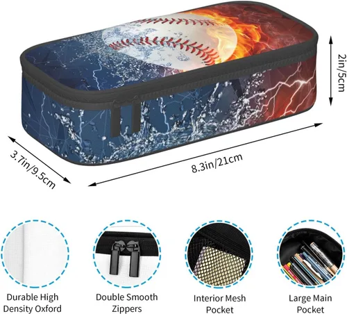 Miniatura 3 de Estuche de béisbol para lápices deportivos para niños y hombres, gran capacidad, duradero, bolsa de almacenamiento para bolígrafos, estuche