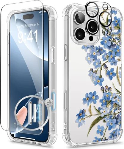 Miniatura 119 de GVIEWIN - Funda floral para iPhone 14 de 6.1 pulgadas, protector de pantalla + protector de lente de cámara, no se amarillenta, a prueba de golpes