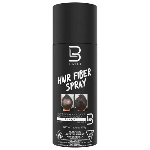 Spray de fibra para cabello negro de nivel 3, cubre puntos calvos y adelgazamiento del cabello, cobertura instantánea de canas y apariencia más