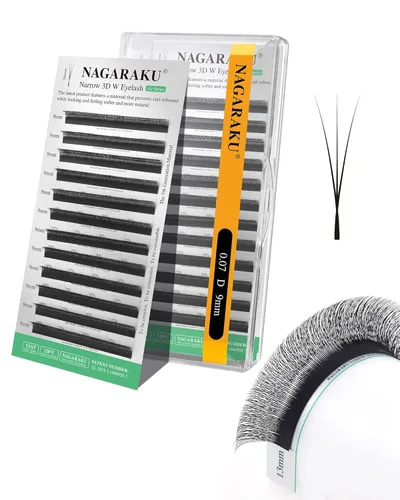 Miniatura 340 de NAGARAKU Extensiones de pestañas Double Tips 4D W, suministros con puntas dobles, gruesas con rizado D de 0.07 mm, bandeja mixta 8-15 mm, 0.07-D