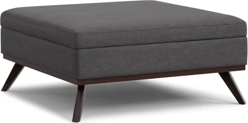 Miniatura 27 de Simpli Home Owen - Mesa auxiliar cuadrada de 91 cm (36 pulgadas) de ancho, otomana de almacenamiento con tapa superior, reposapiés tapizado en cuero