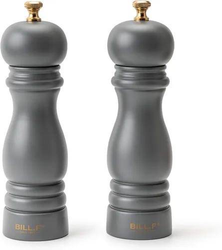 Miniatura 9 de BILL.F - Molinillo de sal y pimienta de madera, juego de 2 saleros y pimenteros con rotor de cerámica ajustable, 7 pulgadas Negro