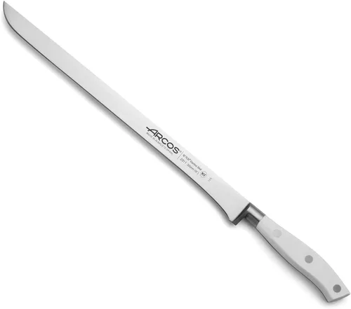 Miniatura 22 de Arcos Cuchillo forjado dentado de acero inoxidable de nitrum de 5 pulgadas y hoja de 5.118 in. Mango ergonómico POM de polioximetileno. Serie Blanco