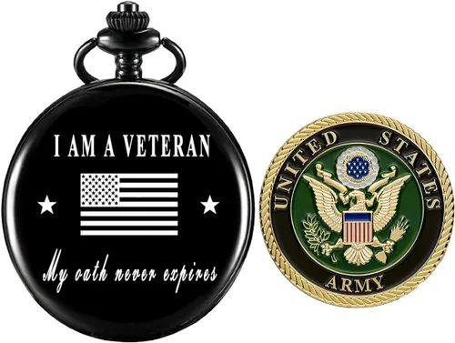 Regalos para veteranos, reloj de bolsillo para veteranos con ChanllengCoin militar, los mejores regalos del día de los veteranos