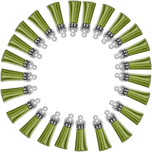 Miniatura 10 de Llavero con borlas de cuero con tapas blancas plateadas, dije de borla para hacer joyas, llavero, pulseras, anillos, manualidades, 30 unidades Negro