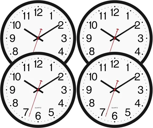 Miniatura 12 de Foxtop 2 Pack Reloj de pared negro de 12 pulgadas, silencioso, sin tictac, de cuarzo, funciona con pilas, analógico, redondo, para aula, escuela