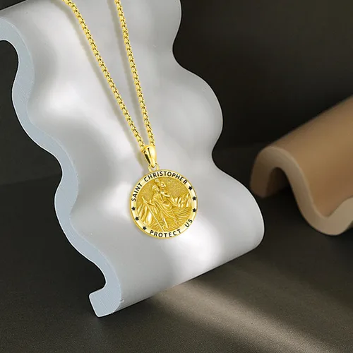Miniatura 108 de Odinstone Collar de plata de ley 925 con medalla de San Miguel/San Cristóbal/San Benito/Crucifijo de Jesús/San Uriel/Arcángel Rafael para hombres
