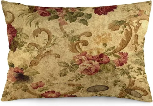 Synthwave Fundas de almohada vintage florales elegantes estilo victoriano rústico estilo grunge de 12 x 20 pulgadas, almohadas decorativas para