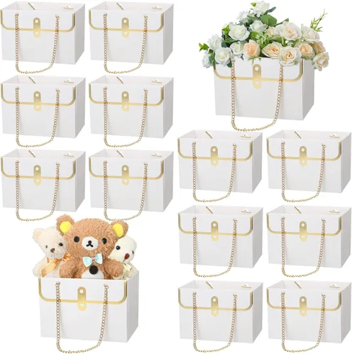 Miniatura 11 de Lincia 12 cajas de flores negras para boda, bolsa de regalo de flores negras, cajas de ramo con asas para arreglos, papel de regalo de ramo