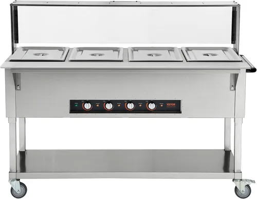 Miniatura 9 de Vevor - Calentador de alimentos comercial de 4 bandejas, mesa de vapor eléctrica de 4 x 20.6QT, calentador de alimentos para buffet de catering