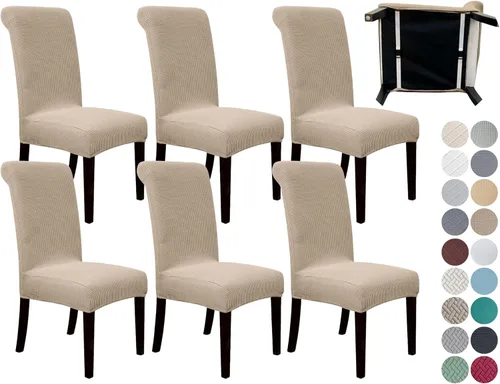 Miniatura 42 de SPRINGRICO Paquete de 2 fundas para sillas de comedor con cinturón de seguridad, fundas elásticas para sillas Parsons lavables, fundas protectoras
