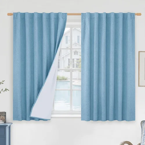 Miniatura 20 de LAMIT Cortinas de lino natural 100 % opacas para ventana, para dormitorio, 45 pulgadas, cortinas térmicas con textura de lino estilo granja