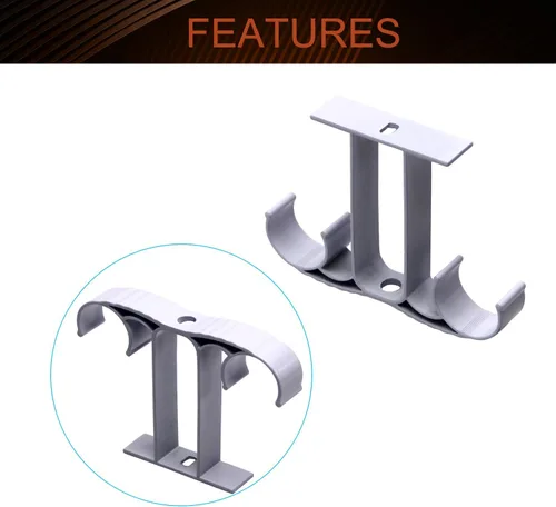 Miniatura 3 de MroMax Paquete de 2 soportes de barra de cortina para colgar en el techo, soportes de barra de cortina dobles para cortinero, aleación de aluminio