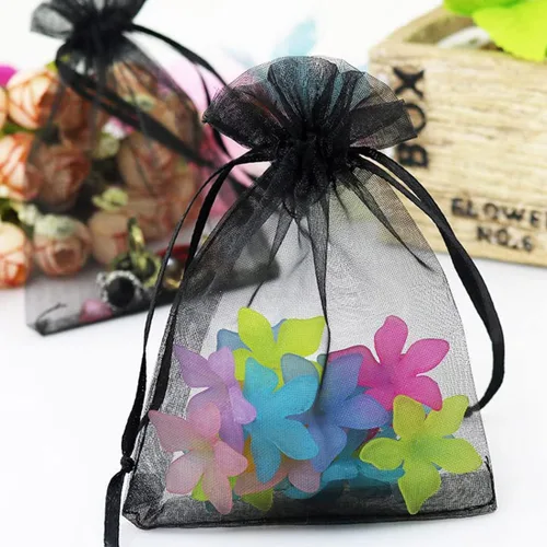 Miniatura 6 de Paquetes de 50 bolsas de organza de regalo de 4 x 6 pulgadas, cordón negro a granel para baby shower, Navidad, cumpleaños de profesores, recuerdos