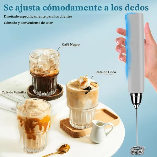 Miniatura 4 de BSRGMS Espumador de leche de mano para café, batidor eléctrico de 3 velocidades ajustables, mezclador de bebidas con 3 batidores de acero Plateado