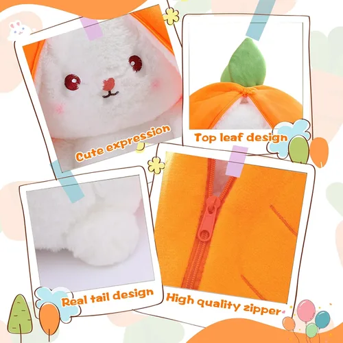 Miniatura 5 de MIAODAM Peluche reversible de conejo de zanahoria, orejas de conejo de zanahoria con cremallera, peluche de conejo de frutas, peluche de conejo