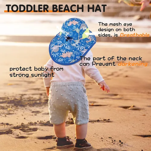 Miniatura 20 de Sombrero de sol para bebé, sombreros de protección solar para niños pequeños, UPF 50+, gorra de playa de verano al aire libre para niños y niñas
