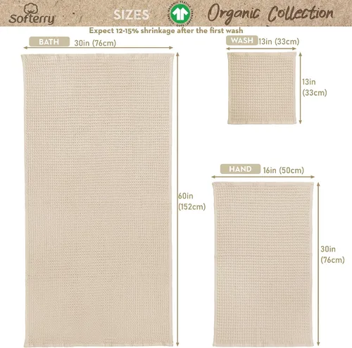 Miniatura 3 de Softerry Juego de toallas de baño europeas de tejido gofre, de 8 a 100 % algodón orgánico, de secado rápido, sin pelusas, delgadas y absorbentes