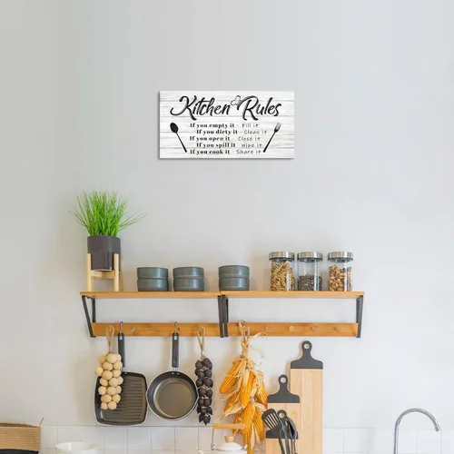 Miniatura 4 de Pinetree Art Kitchen Rules - Decoración de pared, divertida cita inspiradora, arte moderno, rústico, decoración de cocina (8 x 16 pulgadas, ancho)