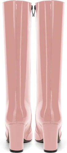 Miniatura 25 de AMBELIGHT Botas altas hasta la rodilla con cremallera y puntera puntiaguda para mujer, de patente sólida, tacón alto, 3.3 pulgadas