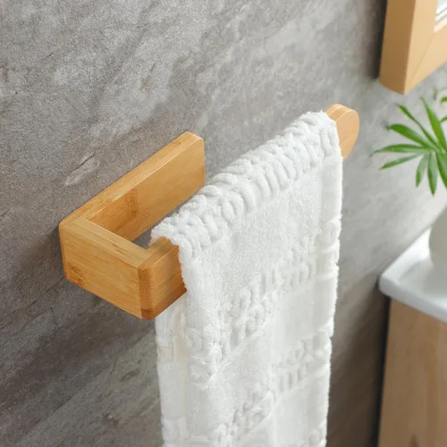 Miniatura 3 de Taozun Toallero – Estante de toalla autoadhesivo de bambú, toallero decorativo de madera natural para baño, barra de toalla montada en la pared de 8