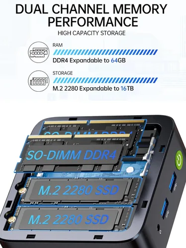 Miniatura 4 de GMKtec G10 Mini PC Computadora, Ryzen 5 3500U (Supera N150/3300U/3200U), 16GB RAM 512GB SSD 2.5GbE NIC LAN Escritorio Oficina Casa Negocios HTPC