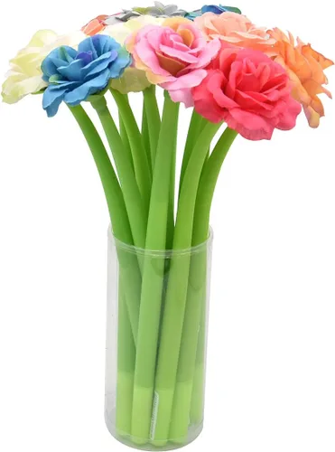 Miniatura 12 de 12 bolígrafos creativos de tinta de gel con flores artificiales, color negro líquido, tinta de gel de 0.020 in, para niñas y mujeres, suministros