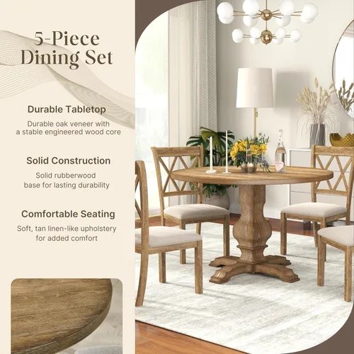 Miniatura 9 de Roundhill Furniture Havre - Juego de comedor de 5 piezas, mesa redonda de pedestal con 4 sillas elegantes, color negro