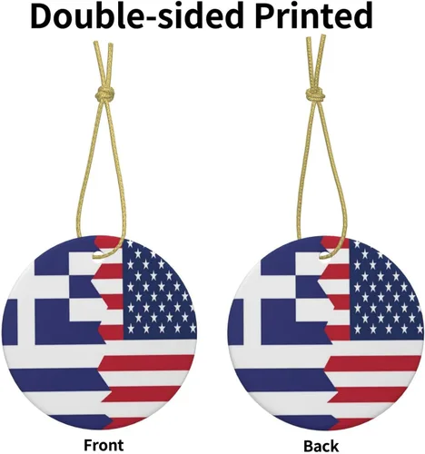 Miniatura 2 de Bandera griega de Estados Unidos, adornos de cerámica para colgar, adorno colgante de Navidad personalizado para decoración del hogar