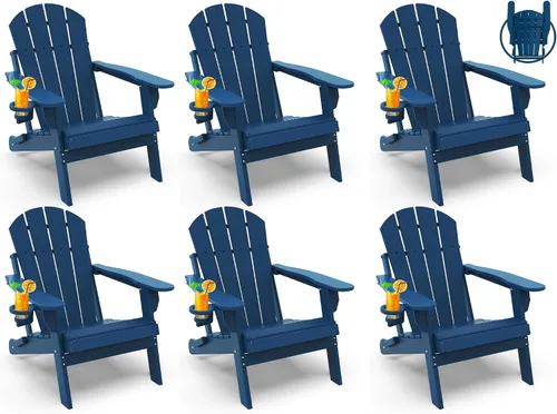 Miniatura 41 de GREENVINES Juego de 2 sillas plegables Adirondack Plástico HDPE Silla para hoguera Todo clima Portavasos Rojo para terraza, patio