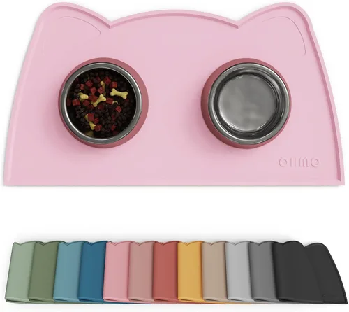 Miniatura 19 de OHMO - Tapete de silicona para comida para gatos, tapete de alimentación de mascotas para el piso, antideslizante e impermeable, bandeja para agua