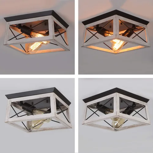 Miniatura 5 de Luupyia Lámpara de techo de granja de 2 luces, montaje semiempotrado, luz de techo blanca, rectangular, iluminación rústica, granja, pasillo