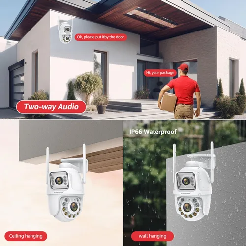 Miniatura 8 de BOAVISION Paquete de 2 cámaras de seguridad WiFi 2.4G/5G para exteriores, PTZ inalámbrica de lente dual, vista de 360°, seguimiento humano con IA
