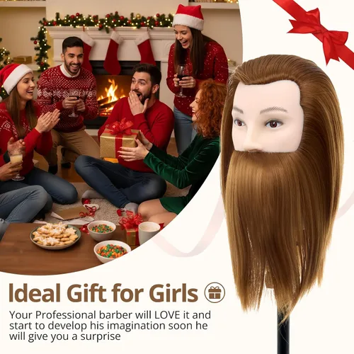 Miniatura 9 de Cabeza de maniquí masculino con cabello, cabeza de maniquí de peluquero de 10 pulgadas, cabeza de maniquí de peluquería de cosmetología para Marrón