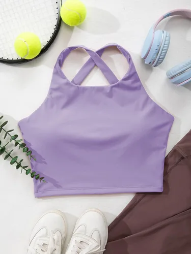 Miniatura 6 de Honlyps Criss Cross Workout Tops for Women Backless Strappy Sports Bra Longline Fitness Yoga Crop Tank Top with Bulit in Bra
