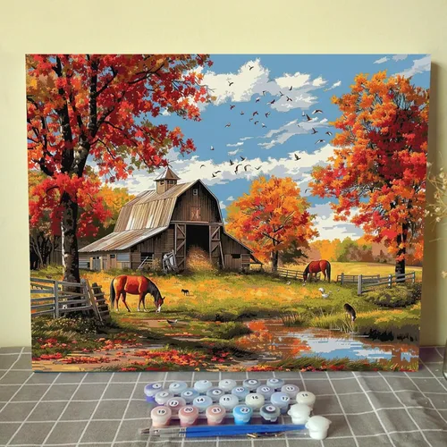Miniatura 21 de Kit de pintura al óleo para ventana de playa, paisaje, por números, 16 x 20 pulgadas, lienzo, flores, paisaje, bricolaje, pintura al óleo para Pbn