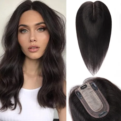 Benehair Toppers de cabello humano para mujer, 100% cabello humano Remy, densidad del 150%, sin flequillo, 2.8 x 5.1 in, base de seda, piezas de