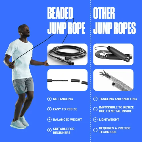 Miniatura 5 de Sportbit Elite Cuerda de Saltar con Perlas - Cuerda de Velocidad Ajustable para Fitness, CrossFit, Boxeo - Sin Enredos, Ligera Negro