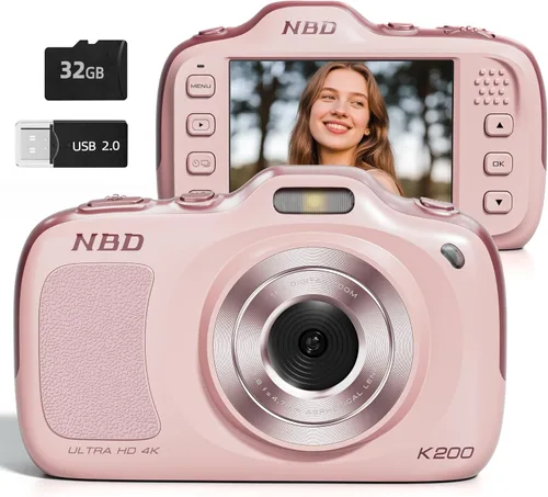 Cámara digital True 4K con modo belleza, cámara de vlogging de 64 MP para principiantes, zoom 16X, antivibración y enfoque automático, tarjeta de 32