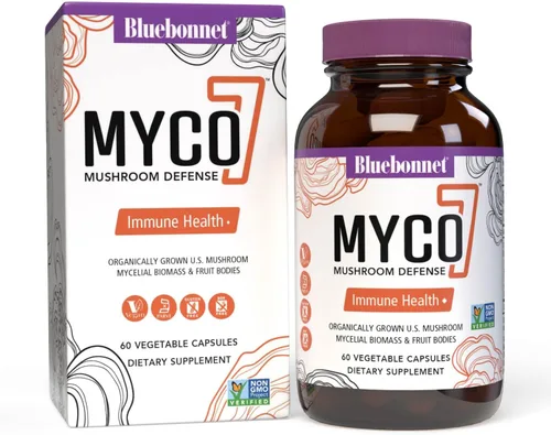 BlueBonnet Nutrition Myco-7 Mushroom Defense - 7 hongos orgánicos de ciclo completo, para el sistema inmunológico y el bienestar, sin soja, sin