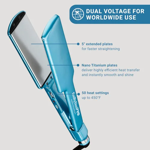 Miniatura 2 de BabylissPRO Nano Titanium Ultra-Thin Hair Straightener, Professional Flat Iron, 5-Inch Extended Plates for Faster Straightening, for All Hair Types