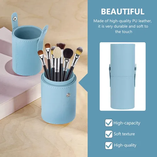 Miniatura 2 de FOMIYES Soporte para brochas de maquillaje con tapa, estuche de viaje para brochas de viaje, bolsa de piel sintética, organizador de cosméticos