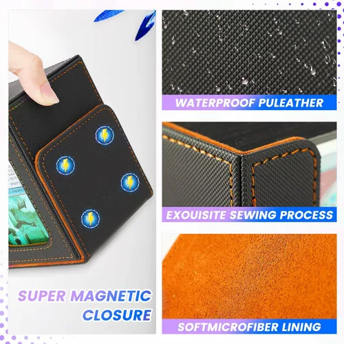 Miniatura 4 de MTG Caja de Mazo para Commander Display, Estuche de Mazo de Cartas que Cabe 100 Cartas con Doble Funda, Caja de Almacenamiento de Cuero Magic Negro