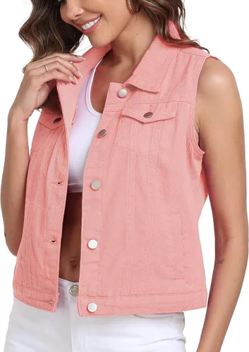 Miniatura 40 de Xeoxarel Chaleco de mezclilla para mujer, chaqueta vaquera sin mangas (XS-XXL)