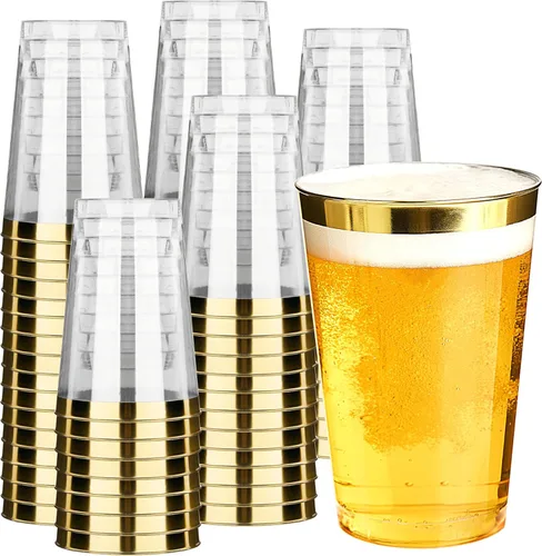 Miniatura 16 de RACETOP 9 oz 100 Pack Gold Glitter Plastic Cups, Disposable Gold Glitter Clear Plastic Cups for Parties, Gatherings, Weddings, and Festival Events