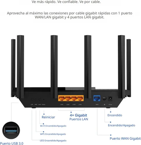 Miniatura 6 de TP-Link AX5400 WiFi 6 Router (Archer AX73) - Router de Internet inalámbrico Gigabit de doble banda para transmisión, cobertura de largo alcance