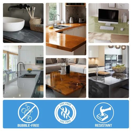 Miniatura 5 de EPODEX Kit de resina epoxi para encimera y mesa, kit de encimera epoxi para encimeras de cocina, mesas y tapas de bar con acabado transparente - Kit