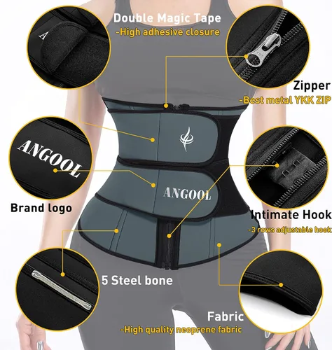 Miniatura 2 de ANGOOL - Entrenador de cintura de neopreno para mujer, cinturón recortador de talla grande, cinturón para sauna, corsé con cremallera Gris-oscuro