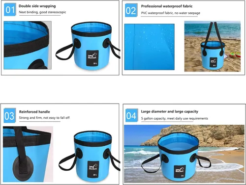 Miniatura 8 de Cubo plegable, cubo plegable portátil de 5 galones para pesca, camping, viajes, senderismo